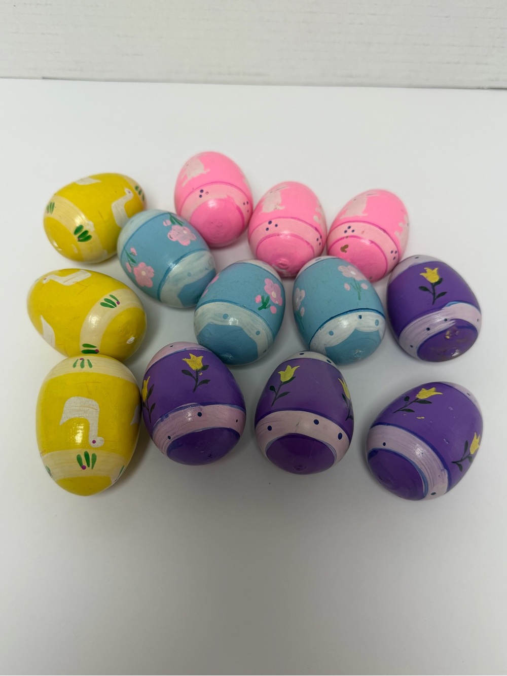 Set of 13 Vintage Decorative Wooden Easter Eggs